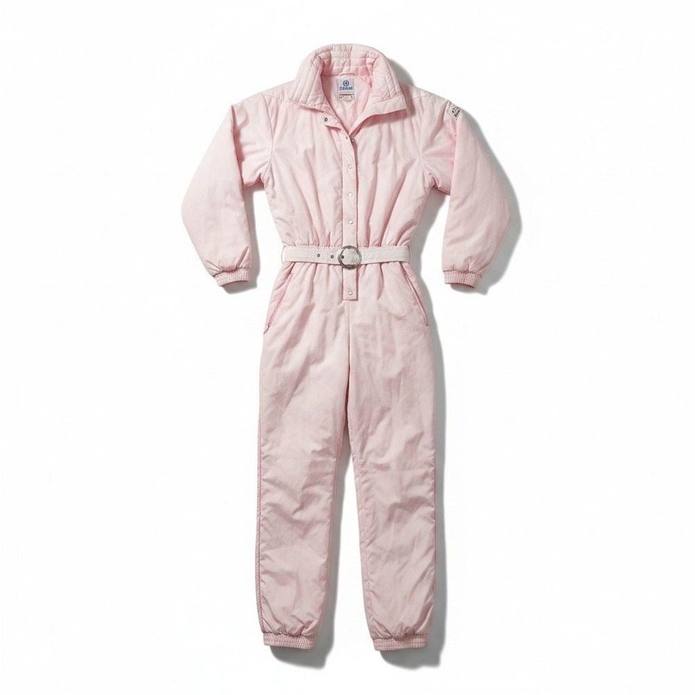 Vintage Colmar Pink Studded Ski Suit 80s Made in Italy Belted One Piece Sz 4